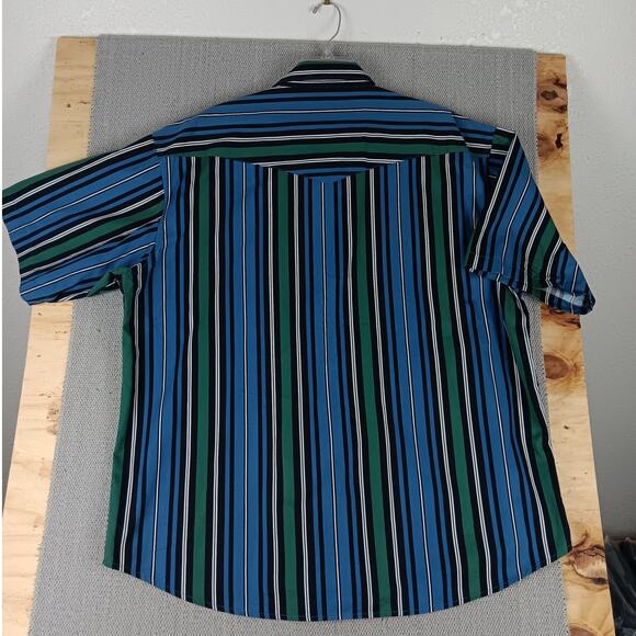 Wrangler Western Shirt Men XXL Black/Blue Striped Pearl Snap Cowboy Short Sleeve - Picture 4 of 11